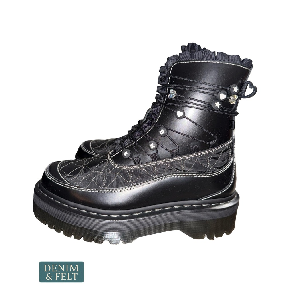 NEW Dr. Martens Jadon Frill Black Leather Platform Boots Hearts Stars Beads 9 US - Picture 10 of 15